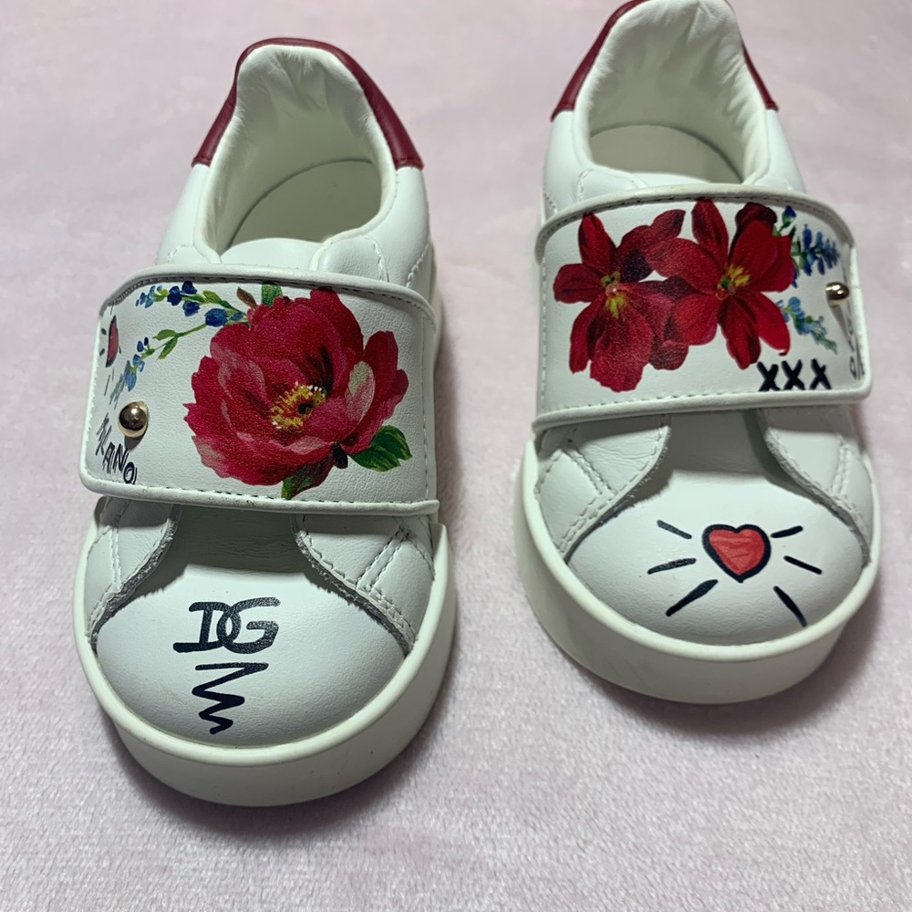 Floral Kids Shoes with Red Accents